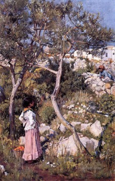 ギリシャ人のジョン・ウィリアム・ウォーターハウスの村に住む二人の小さなイタリア人の女の子 Oil Paintings